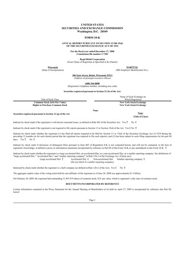 Miniature Regal Rexnord 10-K Rapport annuel 