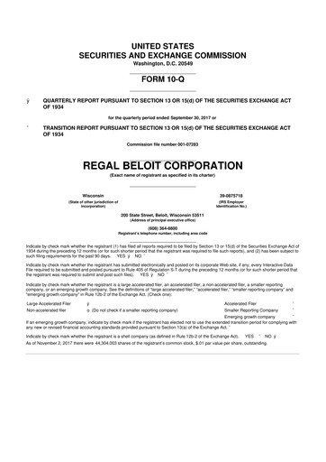 Thumbnail Regal Rexnord 10-Q Quarterly Report FY2017 