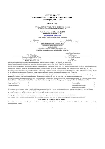 Miniature Regal Rexnord 10-K Rapport annuel 2018