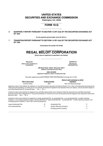 Thumbnail Regal Rexnord 10-Q Quarterly Report FY2019 