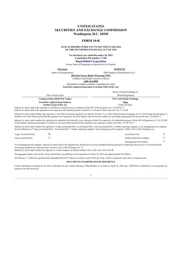 Miniature Regal Rexnord 10-K Rapport annuel 2019