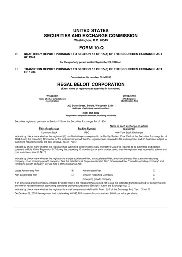 Thumbnail Regal Rexnord 10-Q Quarterly Report FY2020 