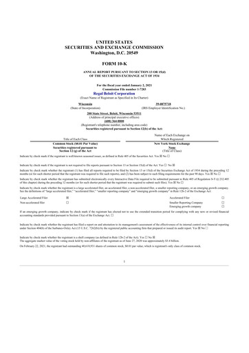 Miniature Regal Rexnord 10-K Rapport annuel 2020