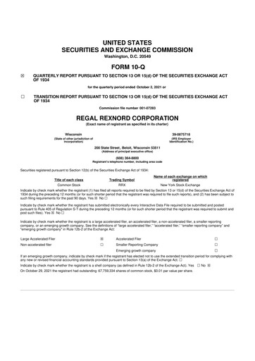 Thumbnail Regal Rexnord 10-Q Quarterly Report FY2021 