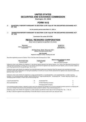 Thumbnail Regal Rexnord 10-Q Quarterly Report FY2022 