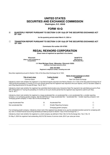 Thumbnail Regal Rexnord 10-Q Quarterly Report FY2024 