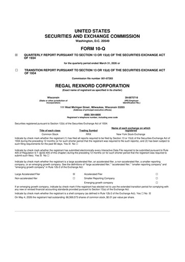 Thumbnail Regal Rexnord 10-Q Quarterly Report FY 