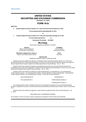 Vorschaubild RLI Corp.
 10-Q Quartalsbericht 2018 