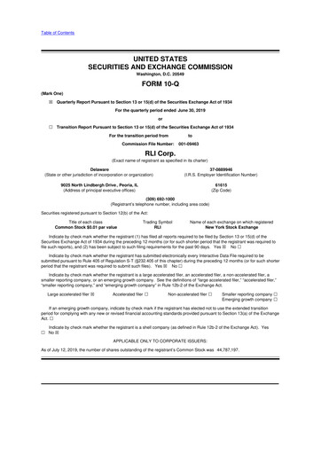 Vorschaubild RLI Corp.
 10-Q Quartalsbericht 2019 