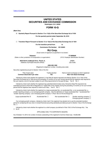 Vorschaubild RLI Corp.
 10-Q Quartalsbericht 2019 
