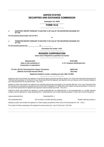 Miniature Rogers Corporation
 10-Q Rapport trimestriel 2013 