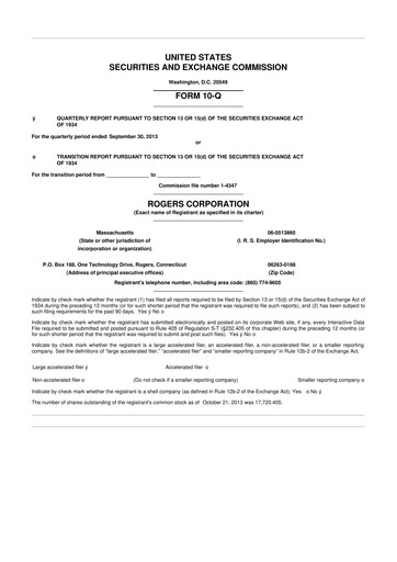 Miniature Rogers Corporation
 10-Q Rapport trimestriel 2013 