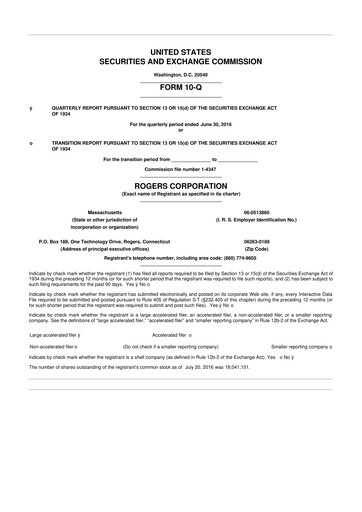 Miniature Rogers Corporation
 10-Q Rapport trimestriel 2016 