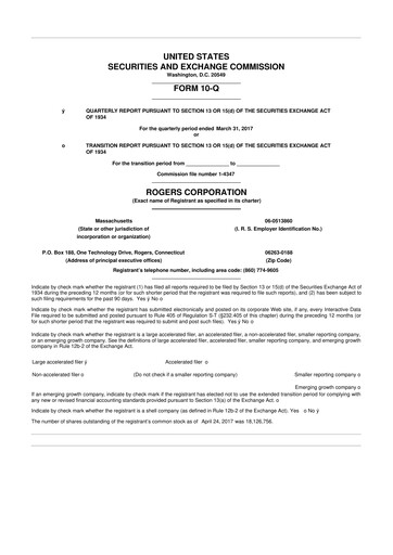 Miniature Rogers Corporation
 10-Q Rapport trimestriel 2017 