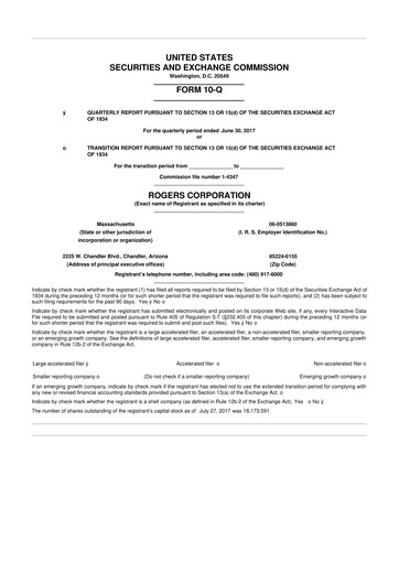 Miniature Rogers Corporation
 10-Q Rapport trimestriel 2017 
