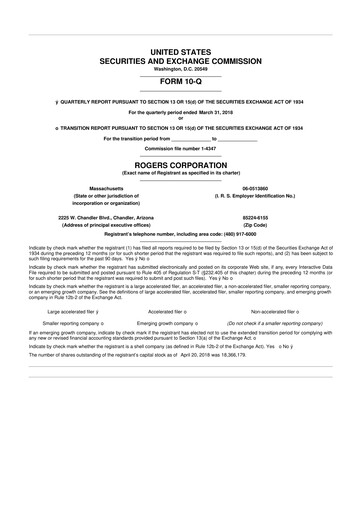 Miniature Rogers Corporation
 10-Q Rapport trimestriel 2018 