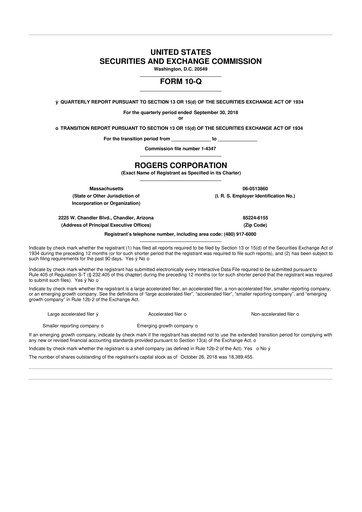 Miniature Rogers Corporation
 10-Q Rapport trimestriel 2018 