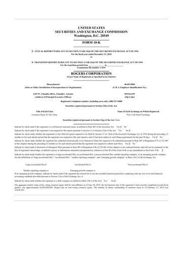 Thumbnail Rogers Corporation
 10-K Annual Report 2018