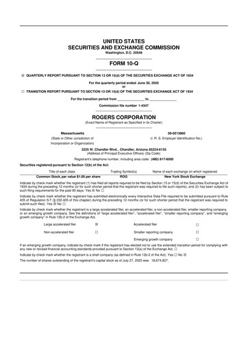Miniature Rogers Corporation
 10-Q Rapport trimestriel 2020 