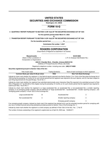 Miniature Rogers Corporation
 10-Q Rapport trimestriel 2023 