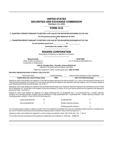 Miniature Rogers Corporation
 10-Q Rapport trimestriel 2024 