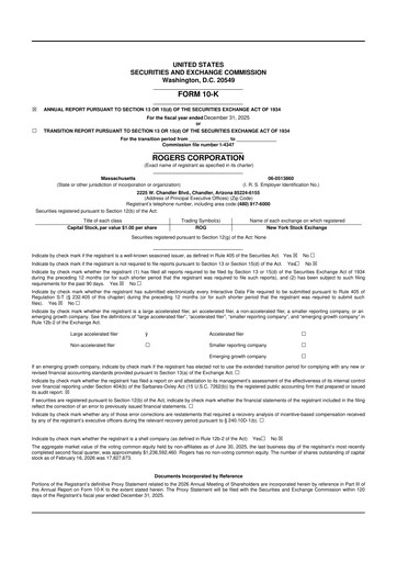 Miniature Rogers Corporation
 10-K Rapport annuel 2025