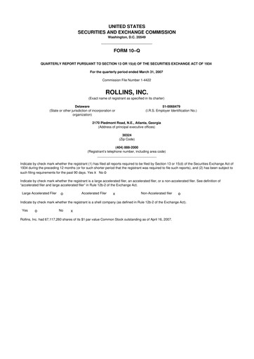 Miniature Rollins 10-Q Rapport trimestriel  