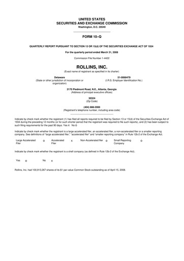 Miniature Rollins 10-Q Rapport trimestriel  