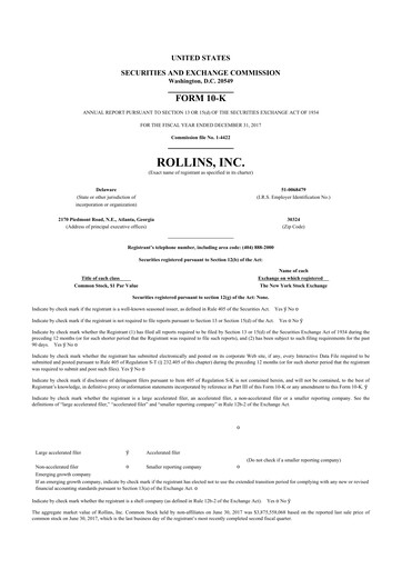 Thumbnail Rollins 10-K Annual Report 2017