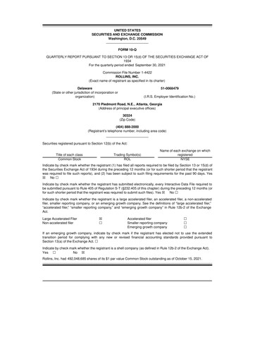 Miniature Rollins 10-Q Rapport trimestriel 2021 