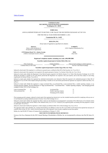 Thumbnail Rollins 10-K Annual Report 2021