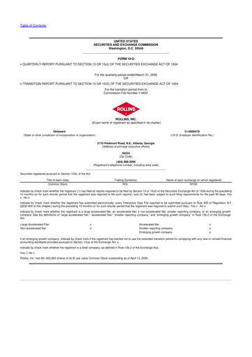 Thumbnail Rollins 10-Q Quarterly Report FY 