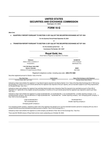 Thumbnail Royal Gold
 10-Q Quarterly Report FY2024 