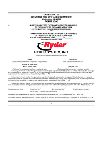 Thumbnail Ryder
 10-Q Quarterly Report FY2012 
