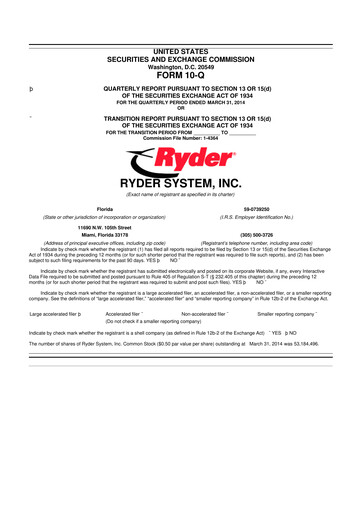Thumbnail Ryder
 10-Q Quarterly Report FY2014 