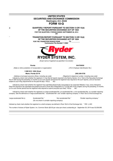 Thumbnail Ryder
 10-Q Quarterly Report FY2014 