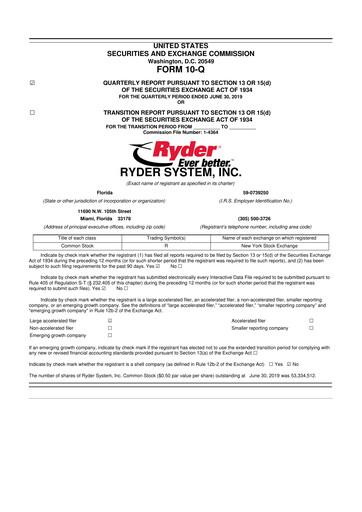 Thumbnail Ryder
 10-Q Quarterly Report FY2019 