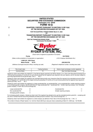 Thumbnail Ryder
 10-Q Quarterly Report FY2020 