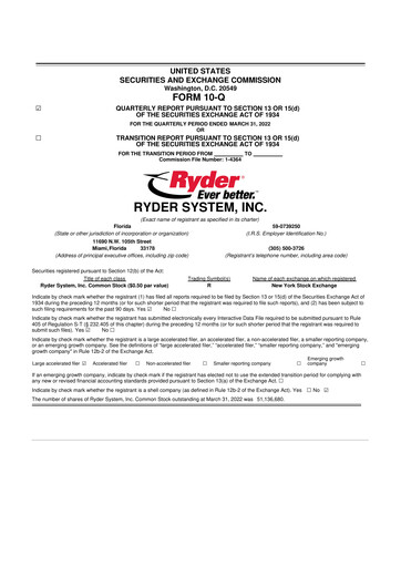 Thumbnail Ryder
 10-Q Quarterly Report FY2022 