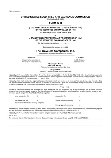 Thumbnail The Travelers Companies 10-Q Quarterly Report FY2018 