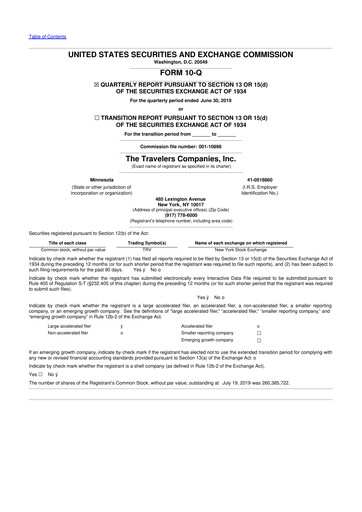 Thumbnail The Travelers Companies 10-Q Quarterly Report FY2019 
