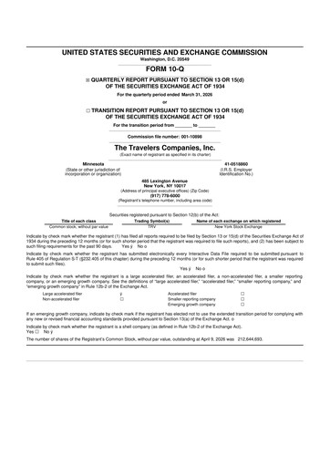 Miniature The Travelers Companies 10-Q Rapport trimestriel  