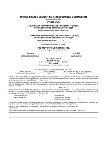 Thumbnail The Travelers Companies 10-Q Quarterly Report FY2026 