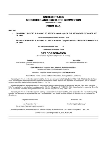 Thumbnail SPX Technologies 10-Q Quarterly Report FY2016 