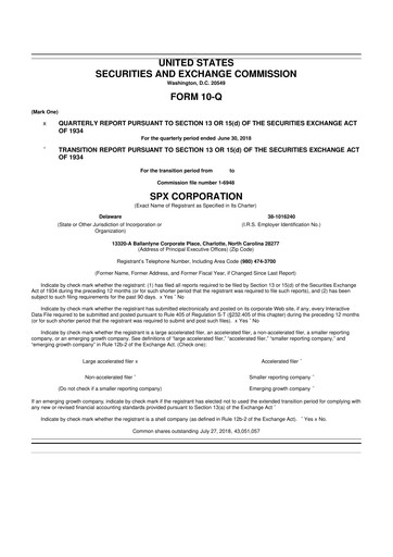 Thumbnail SPX Technologies 10-Q Quarterly Report FY2018 