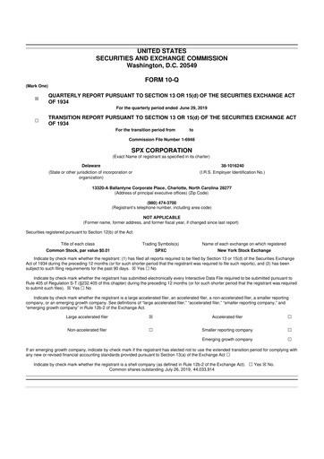 Thumbnail SPX Technologies 10-Q Quarterly Report FY2019 