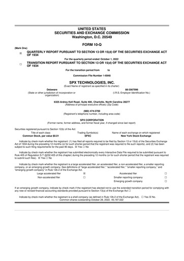 Thumbnail SPX Technologies 10-Q Quarterly Report FY2022 