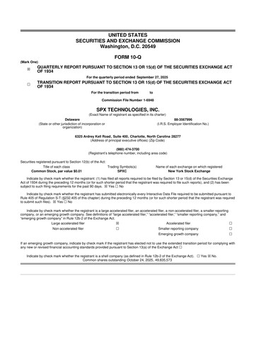 Thumbnail SPX Technologies 10-Q Quarterly Report FY2025 
