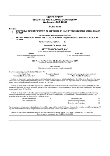 Thumbnail SPX Technologies 10-Q Quarterly Report FY 