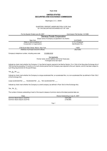 Thumbnail Seneca Foods
 10-Q Quarterly Report FY 